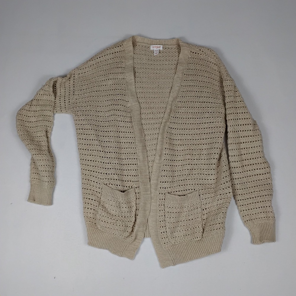 Cat & Jack Girls Cream Crochet Cardigan Open Front Duster Size XL (14)